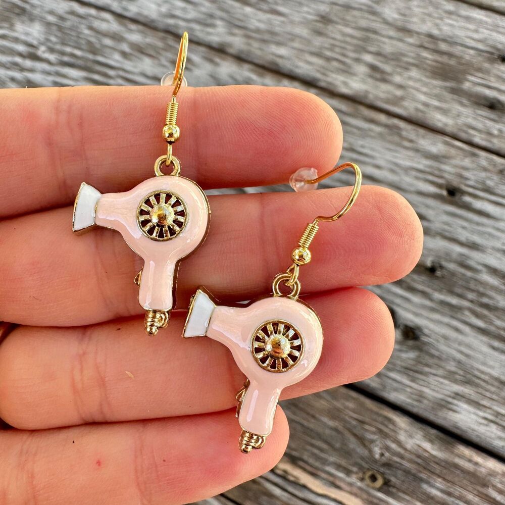 Vintage Pink Hair Dryer Earrings, Hairdresser Jewelry